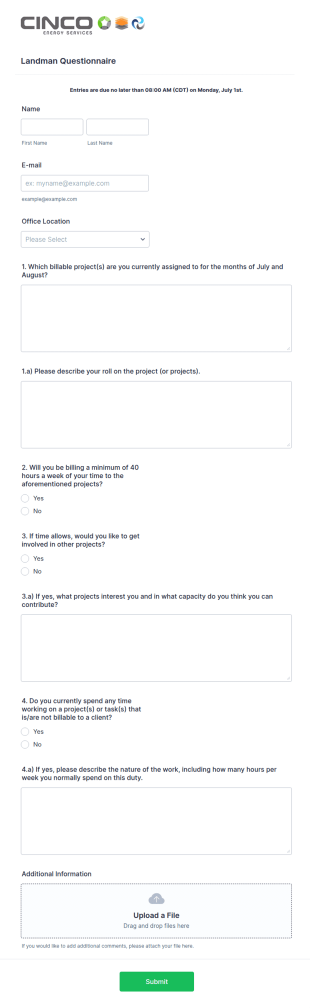Landman Project Questionnaire Form Template