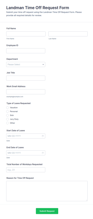 Landman Time Off Request Form Template