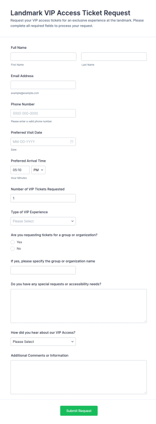Landmark VIP Access Ticket Request Form Template
