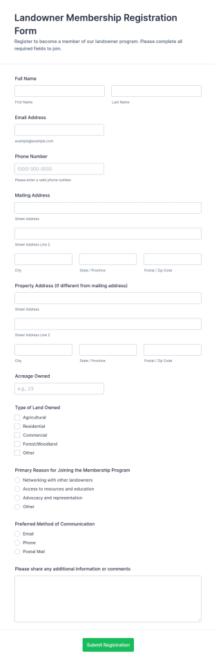 Landowner Membership Registration Form Template