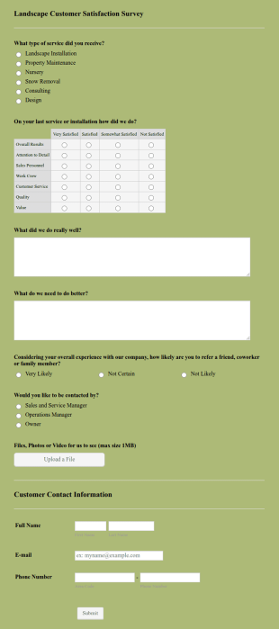 Landscape Customer Satisfaction Survey Form Template