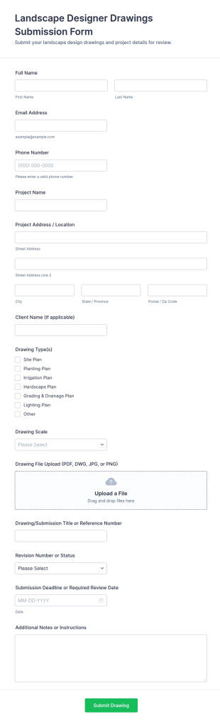 Landscape Designer Drawings Submission Form Template