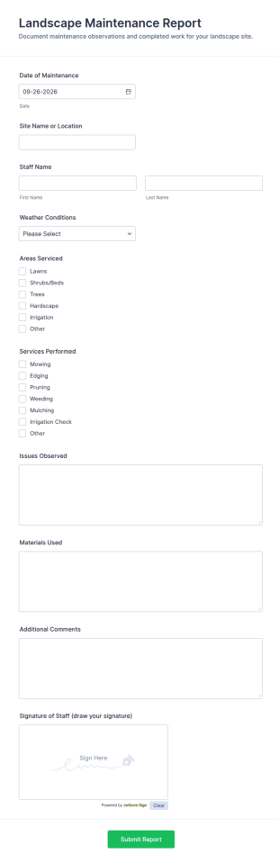 Landscape Maintenance Report Form Template
