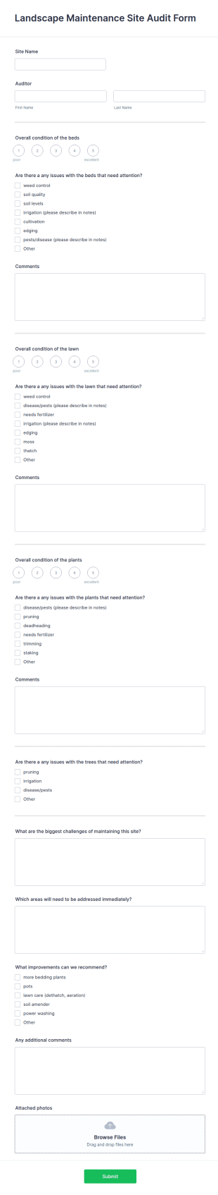 Landscape Maintenance Site Audit Form Template