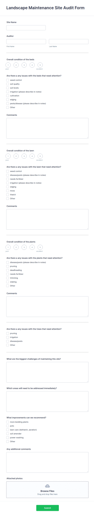 Landscape Maintenance Site Audit Form Template