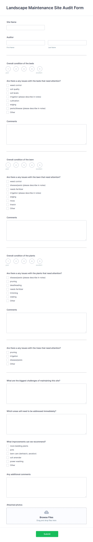 Landscape Maintenance Site Audit Form Template