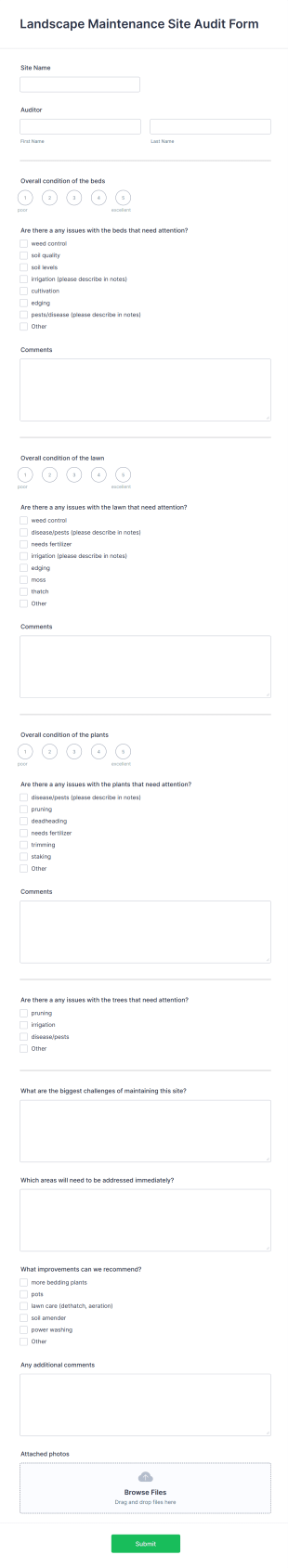 Landscape Maintenance Site Audit Form Template
