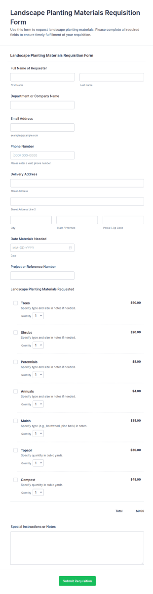 Landscape Planting Materials Requisition Form Template