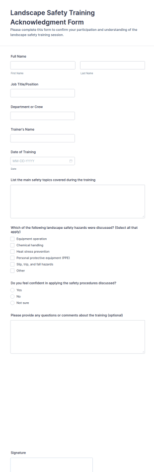 Landscape Safety Training Acknowledgment Form Template