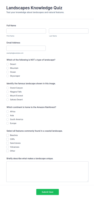 Landscapes Knowledge Quiz Form Template