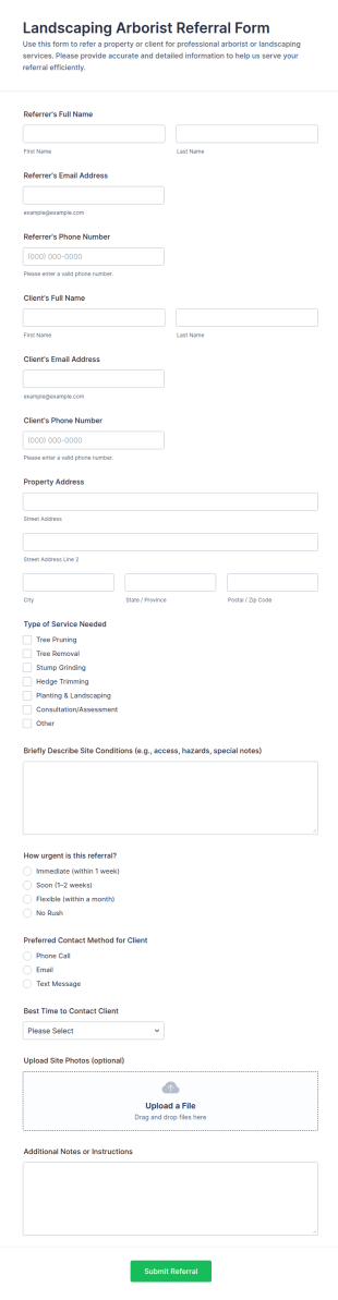 Landscaping Arborist Referral Form Template