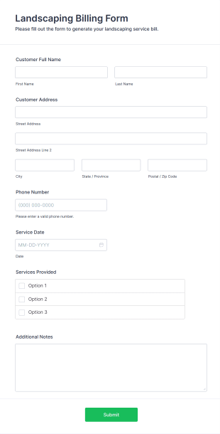 Landscaping Billing Form Template