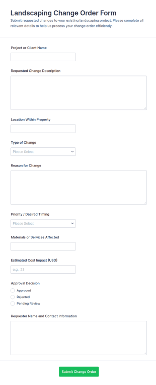 Landscaping Change Order Form Template