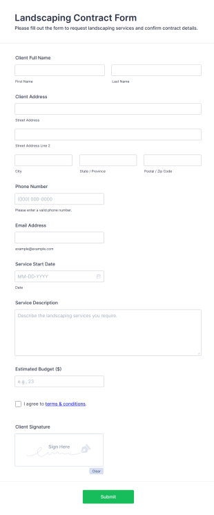 Landscaping Contract Form Form Template