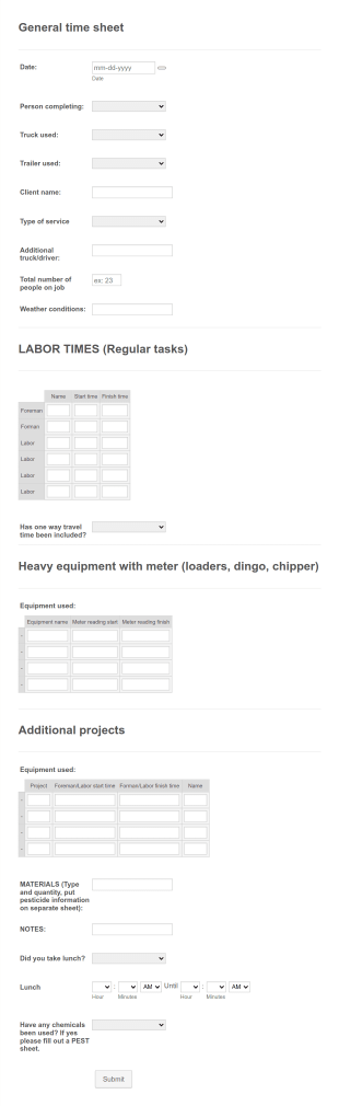 Landscaping General Time Sheet Form Template