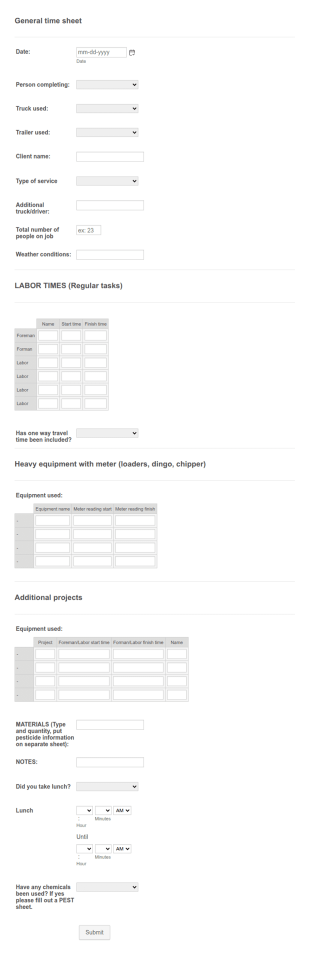 Landscaping General Time Sheet Form Template