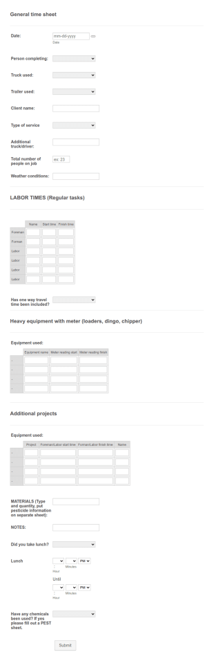 Landscaping General Time Sheet Form Template