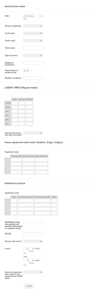Landscaping General Time Sheet Form Template