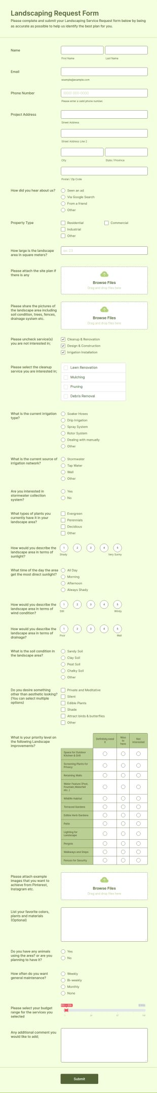 Landscaping Request Form Template