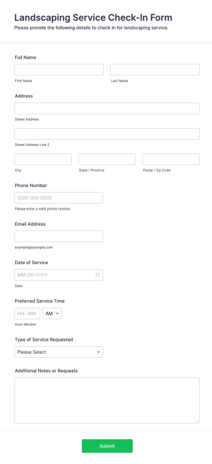 Landscaping Service Check In Form Template