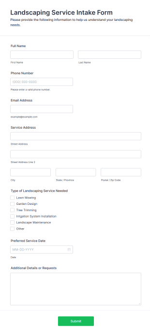 Landscaping Service Intake Form Template