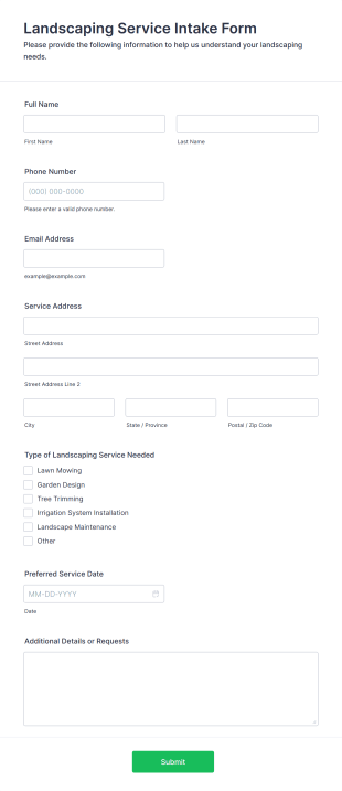 Landscaping Service Intake Form Template