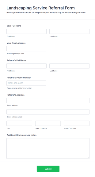 Landscaping Service Referral Form Template
