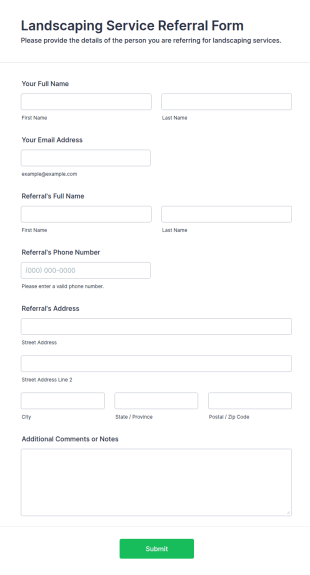 Landscaping Service Referral Form Template