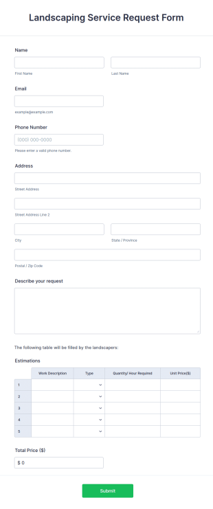 Landscaping Service Request Form Template