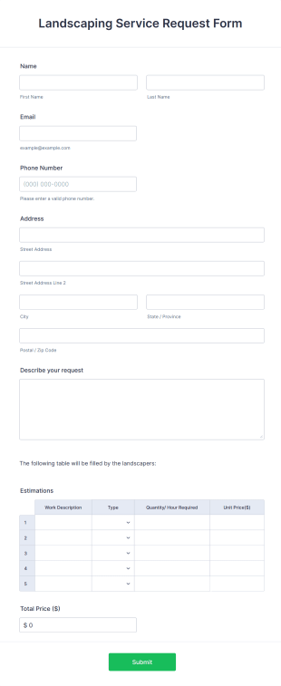 Landscaping Service Request Form Template