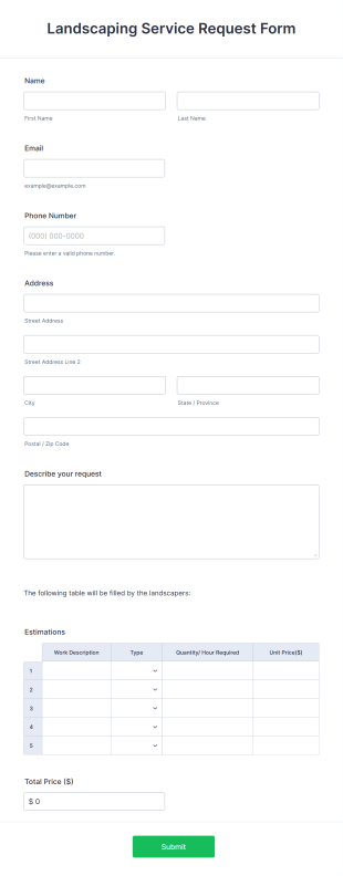 Landscaping Service Request Form Template