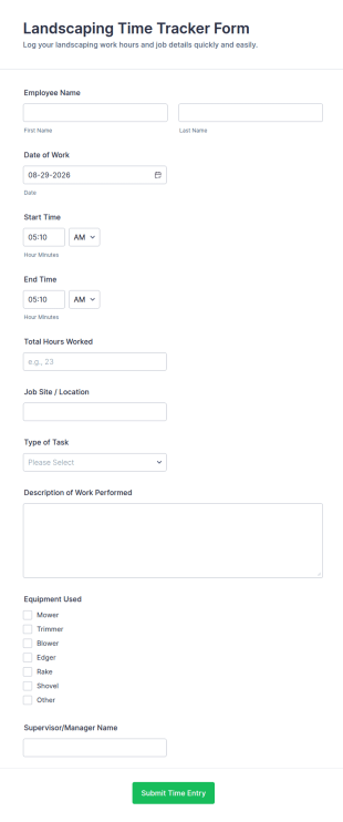 Landscaping Time Tracker Form Template