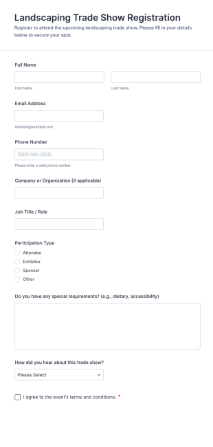 Landscaping Trade Show Registration Form Template