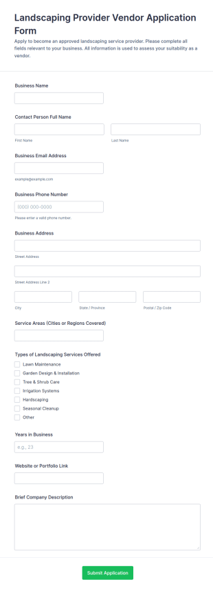Landscaping Vendor Application Form Template
