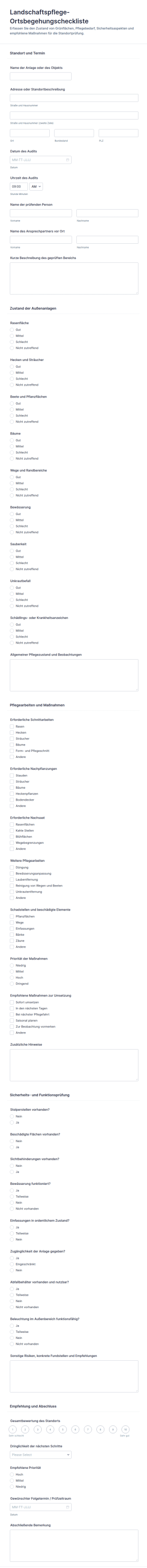 Landschaftspflege Ortinspektionsformular