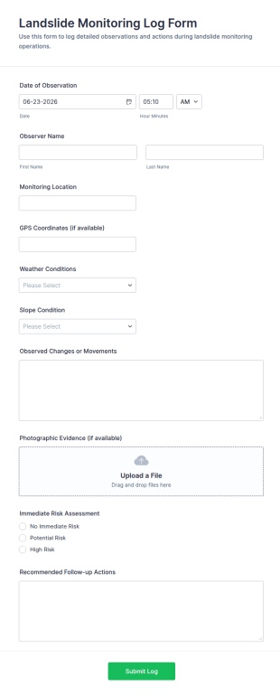 Landslide Monitoring Log Form Template