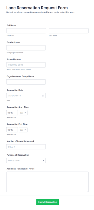 Lane Reservation Request Form Template