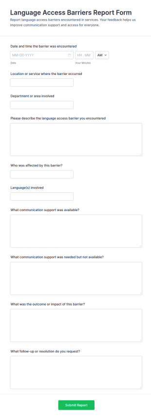 Language Access Barriers Report Form Template