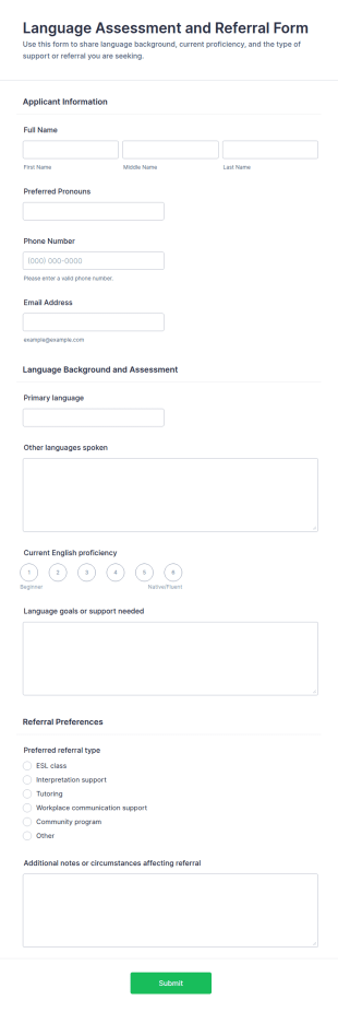 Language Assessment And Referral Form Template