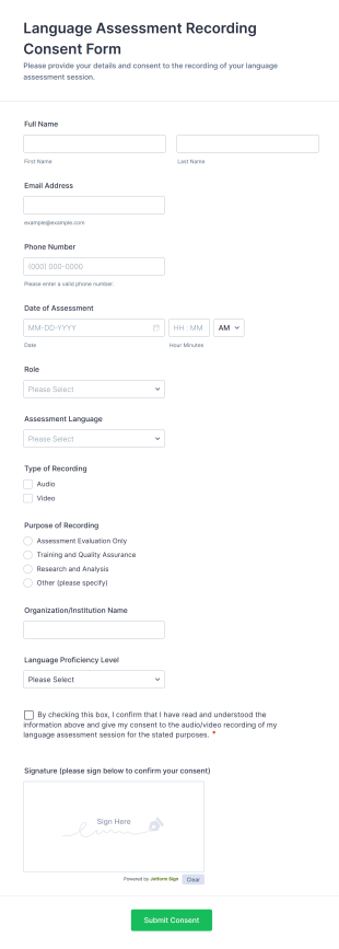 Language Assessment Recording Consent Form Template