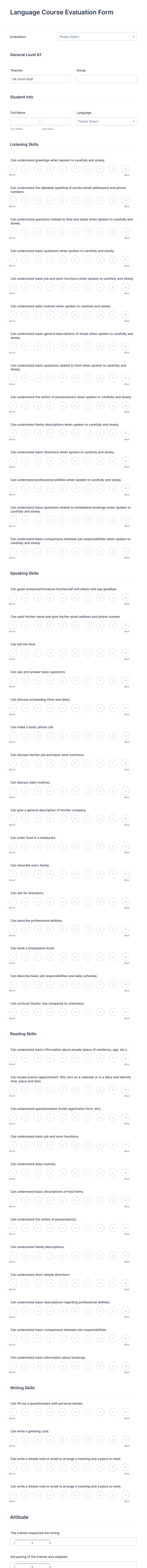 Language Course Evaluation Form Template