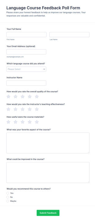 Language Course Feedback Poll Form Template