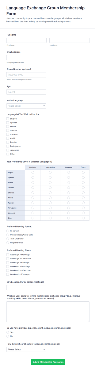 Language Exchange Group Membership Form Template