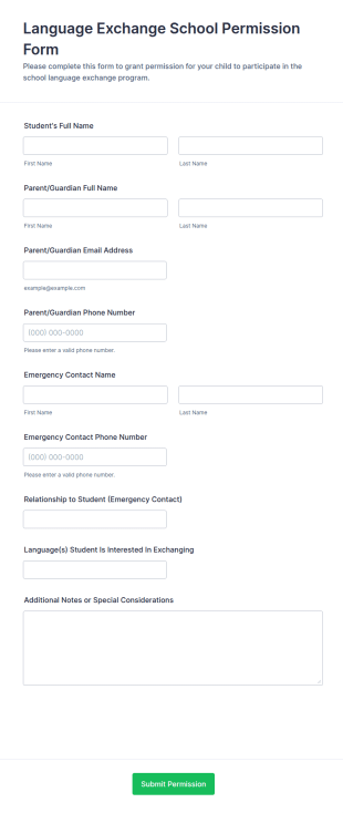 Language Exchange School Permission Form Template