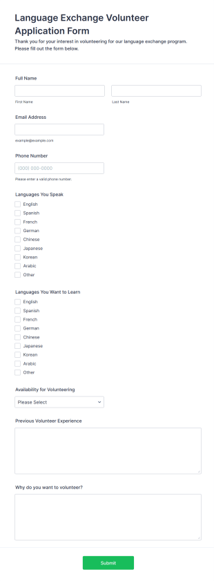 Language Exchange Volunteer Application Form Template