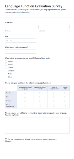 Language Function Evaluation Survey Form Template