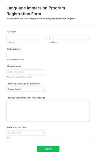 Language Immersion Program Registration Form Template