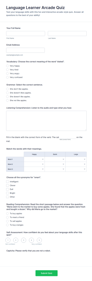 Language Learner Arcade Quiz Form Template