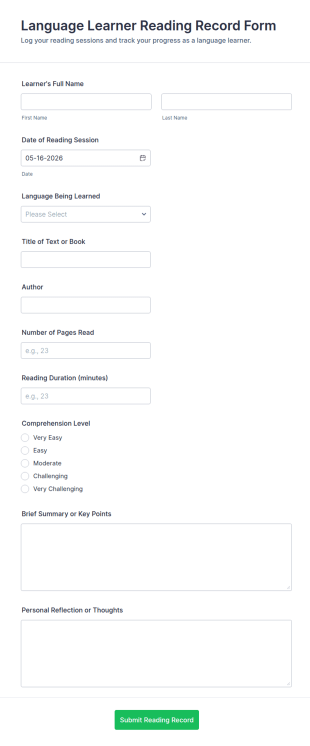 Language Learner Reading Record Form Template