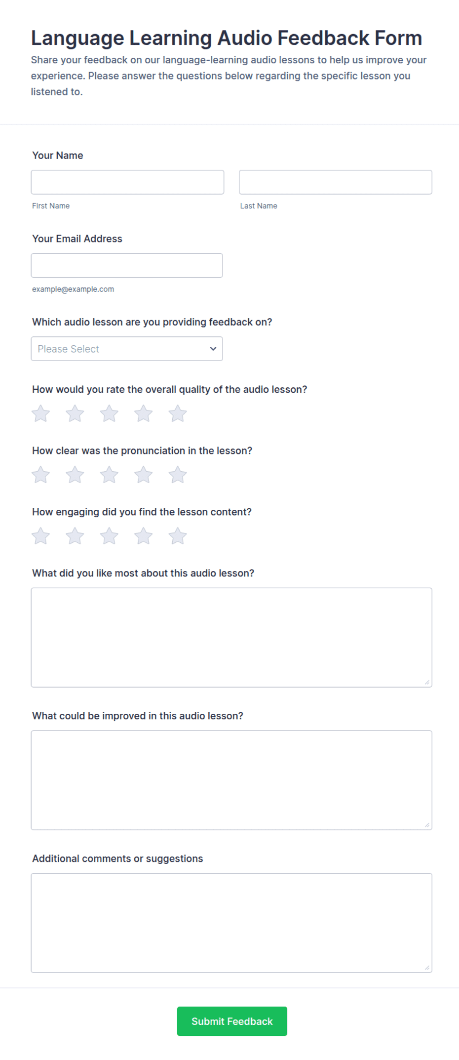 Language Learning Audio Feedback Form Template | Jotform